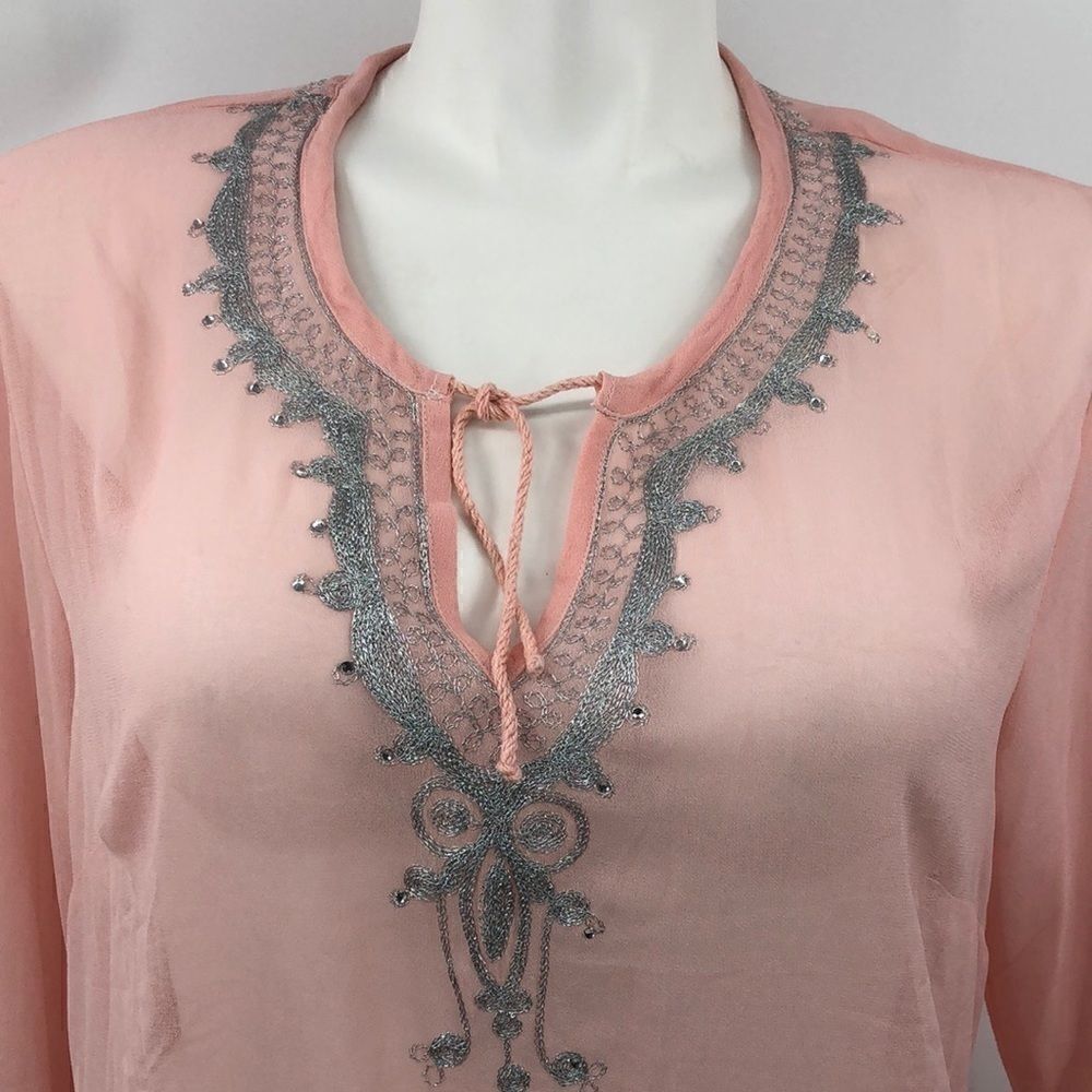 Kommotion NY peach sheer 3/4 sleeve blouse